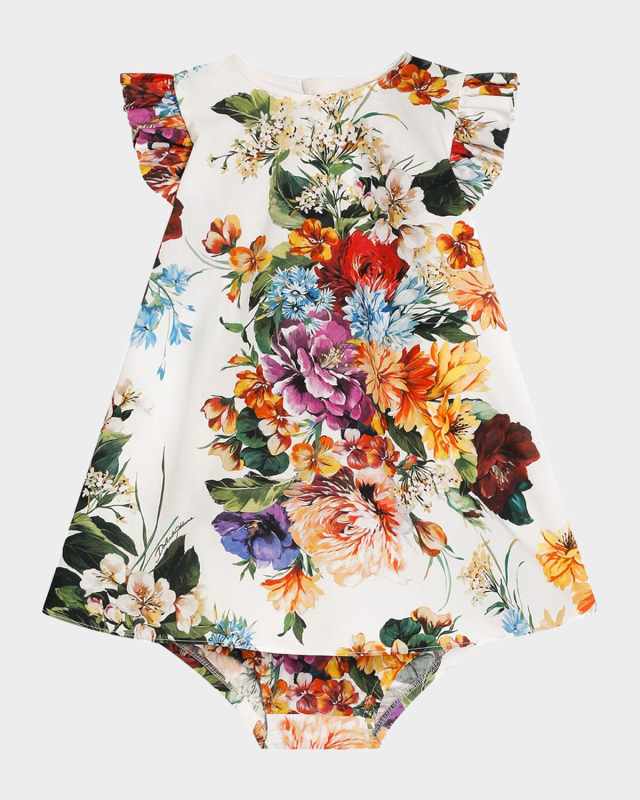 Girl's Floral Cotton Dress with Bloomers, Size